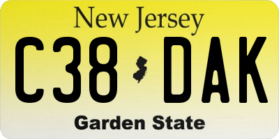 NJ license plate C38DAK