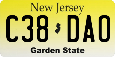 NJ license plate C38DAO