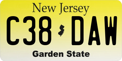NJ license plate C38DAW