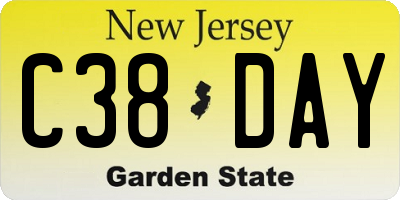 NJ license plate C38DAY