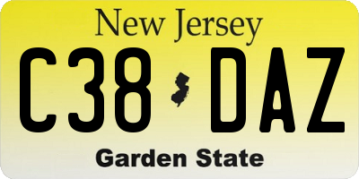 NJ license plate C38DAZ