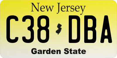 NJ license plate C38DBA