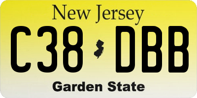 NJ license plate C38DBB