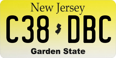 NJ license plate C38DBC