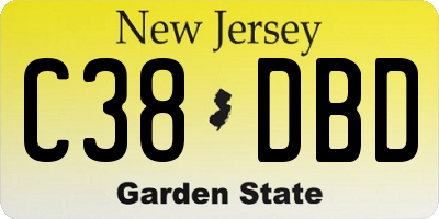 NJ license plate C38DBD