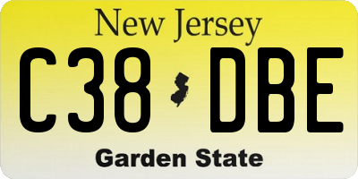 NJ license plate C38DBE