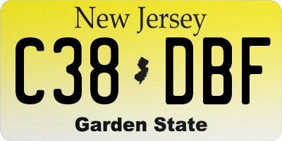 NJ license plate C38DBF