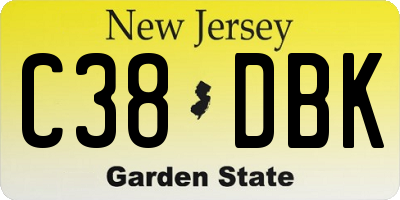 NJ license plate C38DBK