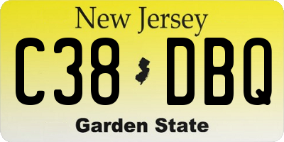 NJ license plate C38DBQ