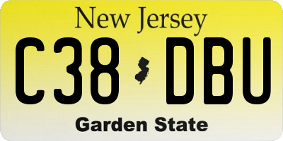 NJ license plate C38DBU