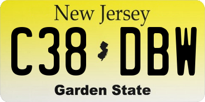 NJ license plate C38DBW
