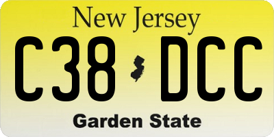 NJ license plate C38DCC