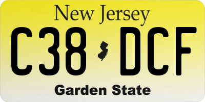 NJ license plate C38DCF