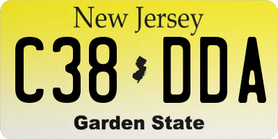 NJ license plate C38DDA