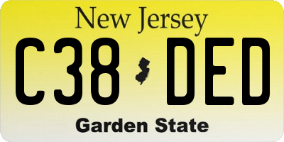 NJ license plate C38DED