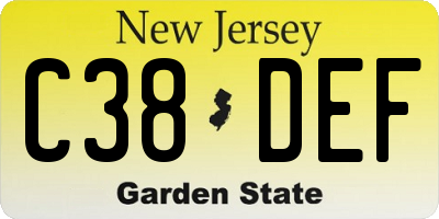 NJ license plate C38DEF