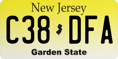 NJ license plate C38DFA