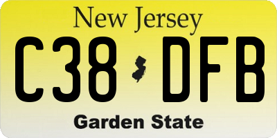NJ license plate C38DFB