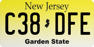 NJ license plate C38DFE