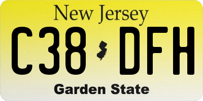 NJ license plate C38DFH