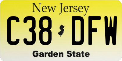 NJ license plate C38DFW