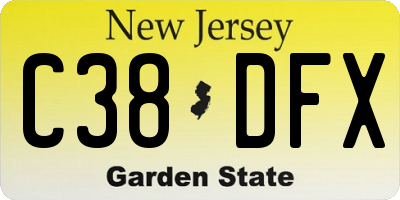 NJ license plate C38DFX