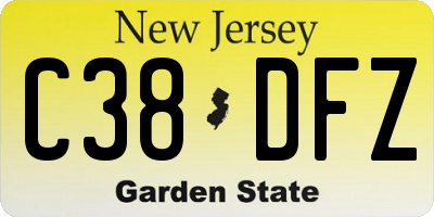 NJ license plate C38DFZ