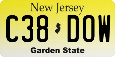 NJ license plate C38DOW