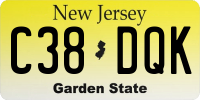 NJ license plate C38DQK