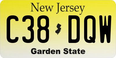 NJ license plate C38DQW