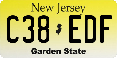 NJ license plate C38EDF