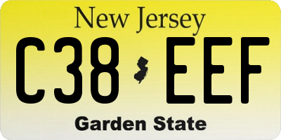 NJ license plate C38EEF