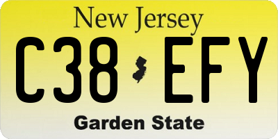 NJ license plate C38EFY