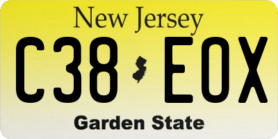 NJ license plate C38EOX