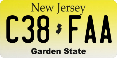 NJ license plate C38FAA