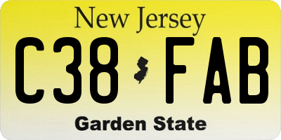 NJ license plate C38FAB
