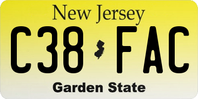 NJ license plate C38FAC