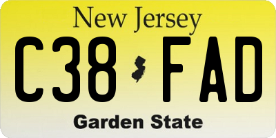 NJ license plate C38FAD
