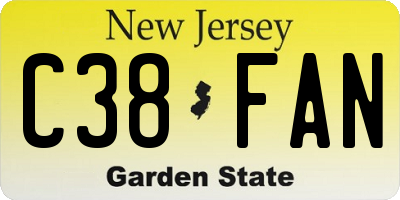 NJ license plate C38FAN