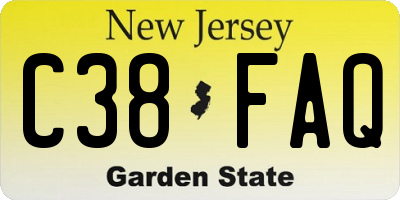 NJ license plate C38FAQ