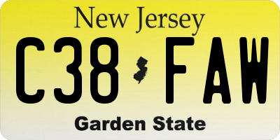 NJ license plate C38FAW