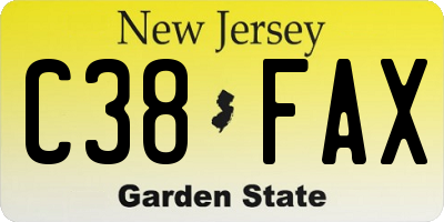 NJ license plate C38FAX