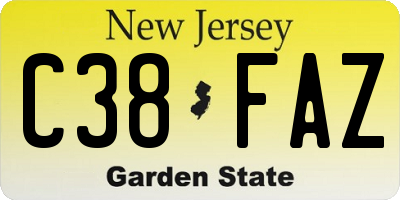 NJ license plate C38FAZ
