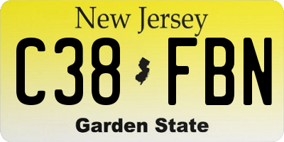 NJ license plate C38FBN