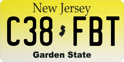 NJ license plate C38FBT