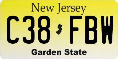 NJ license plate C38FBW