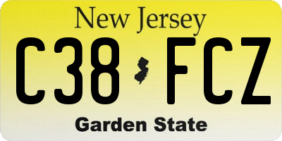 NJ license plate C38FCZ