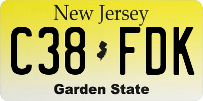 NJ license plate C38FDK