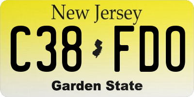 NJ license plate C38FDO