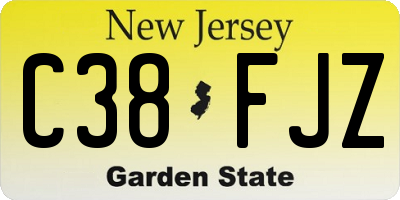 NJ license plate C38FJZ